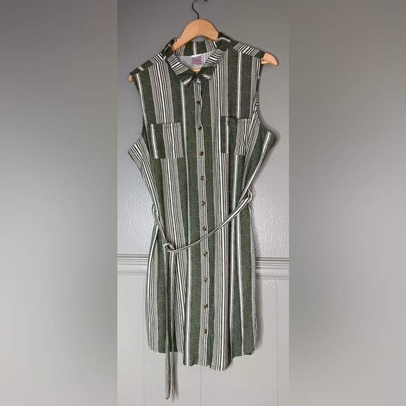 No Boundaries womens 3X sleeveless button up collared mini dress with tie waist - Picture 1 of 7